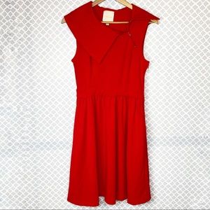 EUC Modcloth Red Fold Over Zip Neck Retro Dress